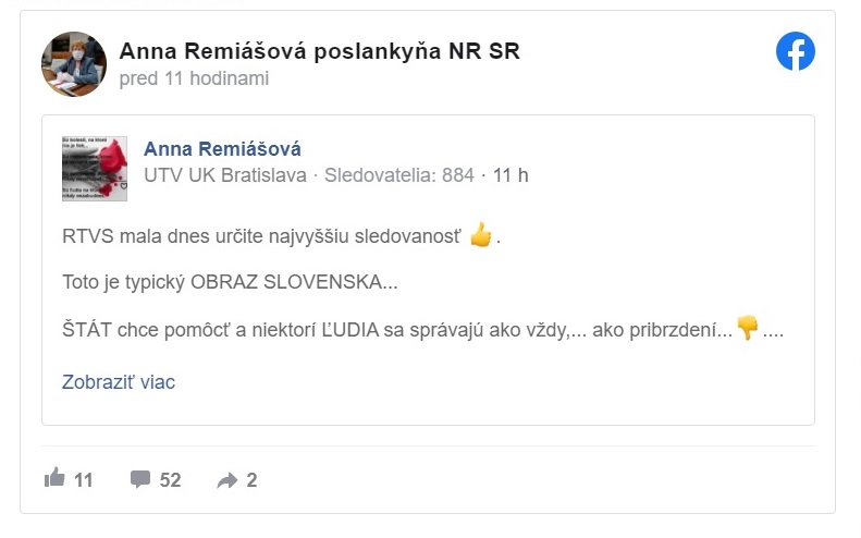 Poslankyňa OĽaNO Remiášová nazvala včerajších súťažiacich “pribrzdení”. Svoj status už stihla aj vymazať  Screen