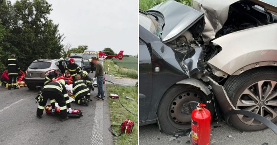 Vážna čelná zrážka na južnom Slovensku: Dopravná nehoda si vyžiadala päť zranených osôb, zasahoval aj vrtuľník