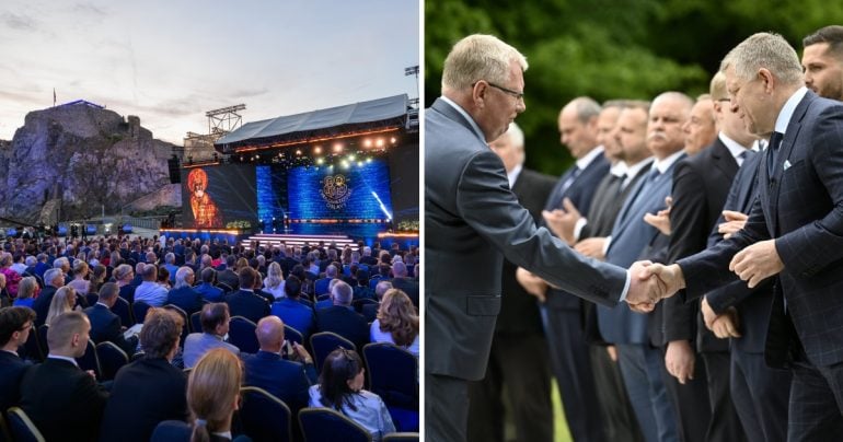 Na fotografii vľavo je premiér Robert Fico s ruským veľvyslancom Igorom Bratčikovom