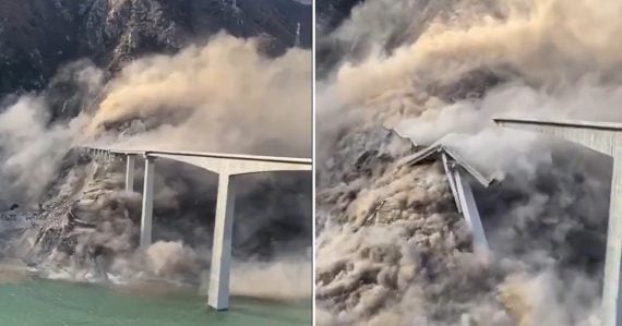 V Číne sa zrútil obrovský 758-metrový most. Otvorili ho len nedávno, stačilo pár sekúnd a bolo po ňom