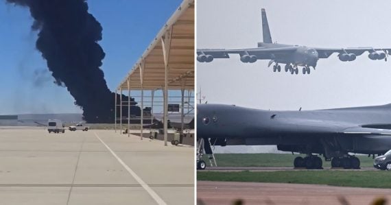 Požiar po páde bombardéra B-52