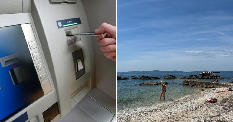 Výber z bankomatu a chorvátska pláž