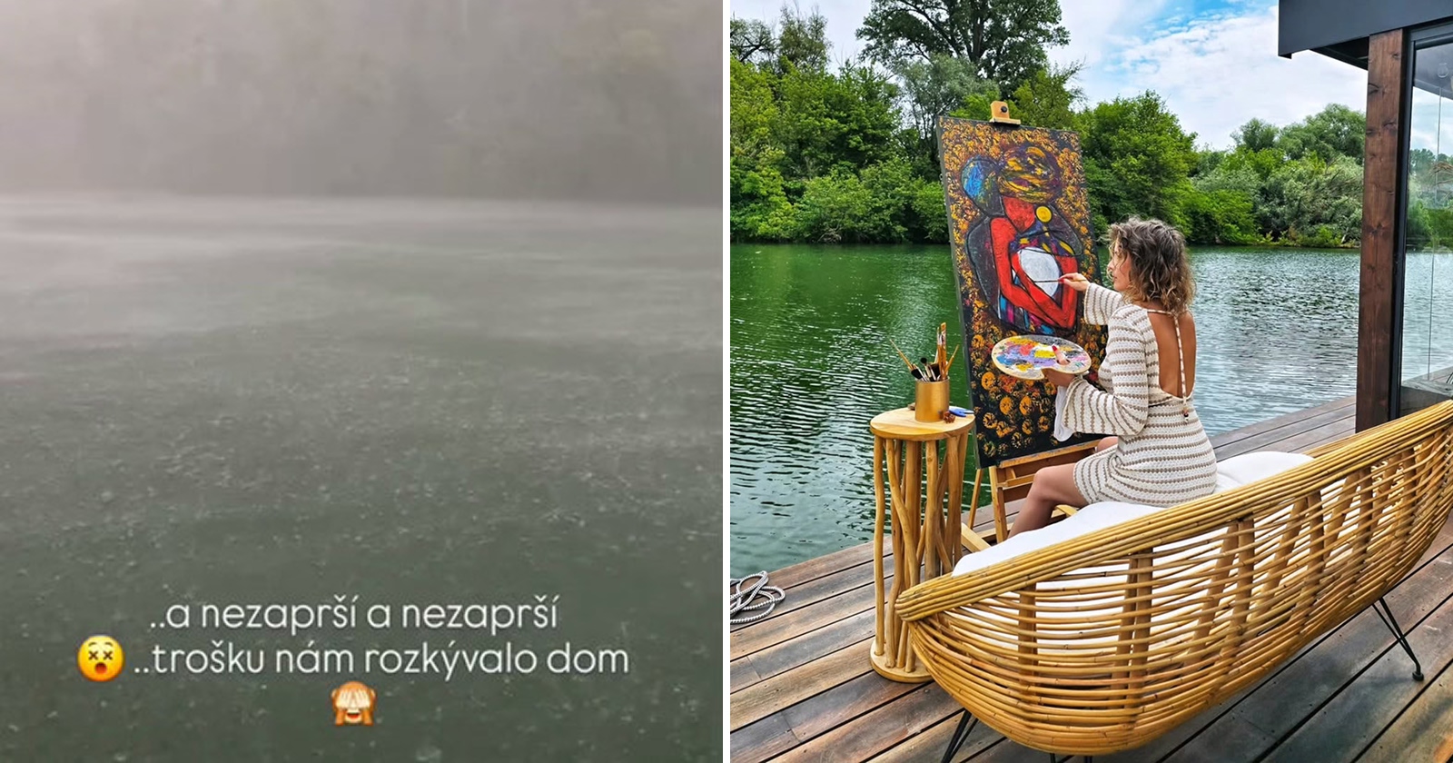 Dážď a Miriam Kalisová, ktorá maľuje obraz