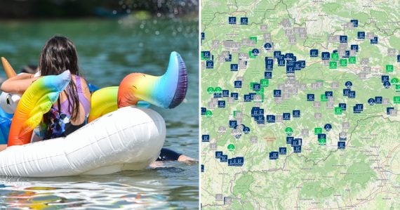 Záber na jazero a mapa kúpalísk