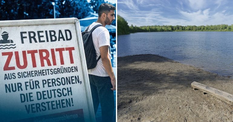 Plagát politickej strany AfD a prírodné kúpalisko
