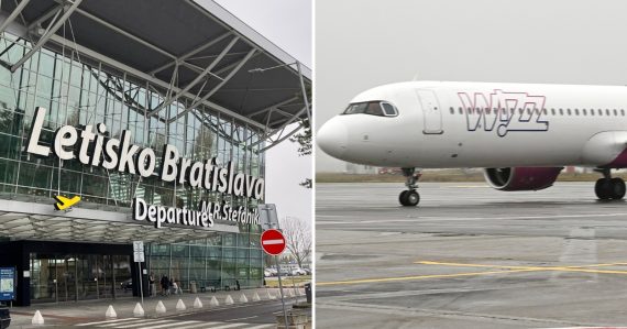 Budova letiska v Bratislave a lietadlo Wizz Air