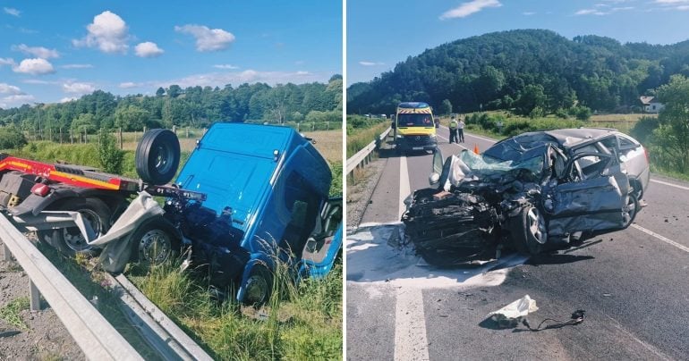 Tragická nehoda pred obcou Podzámčok, havarovaný kamión aj osobné auto