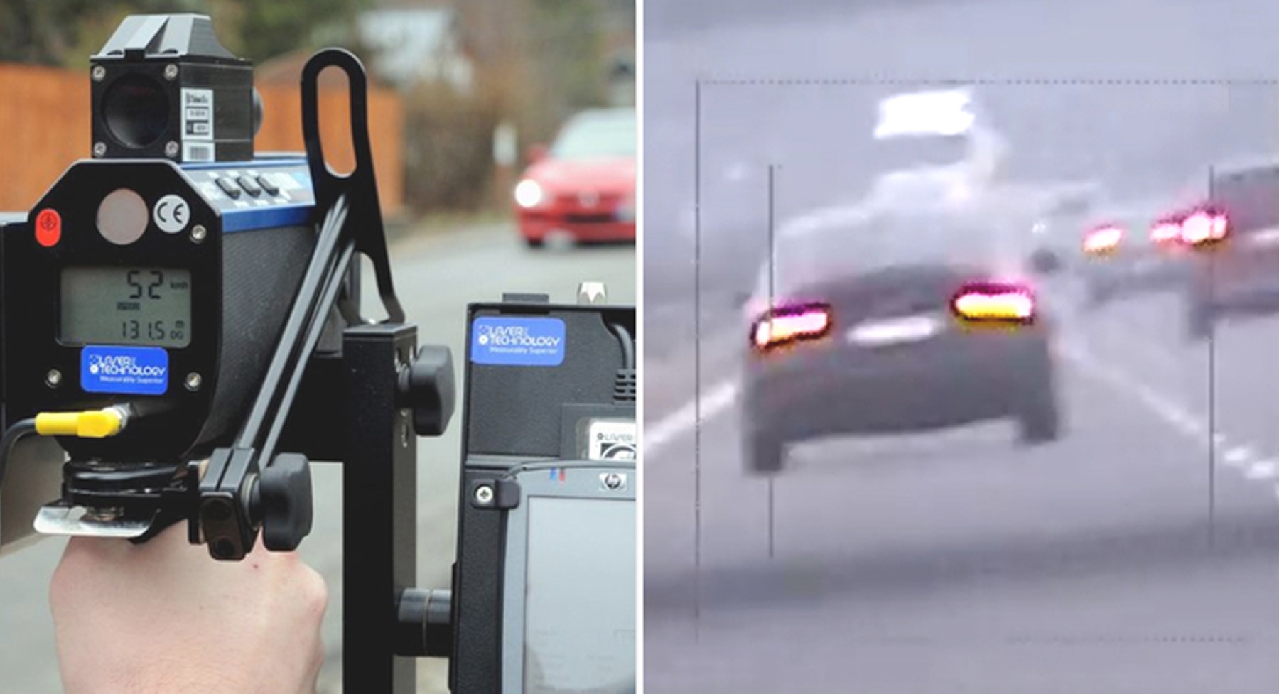 Policajný radar a auto na diaľnici