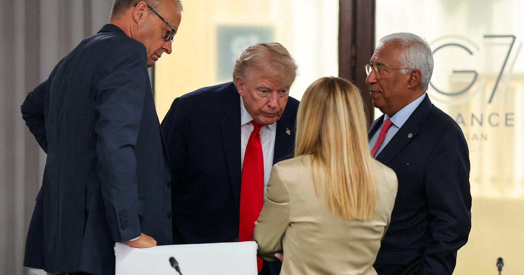 Merz, Meloniová, COsta a Trump na samite G7