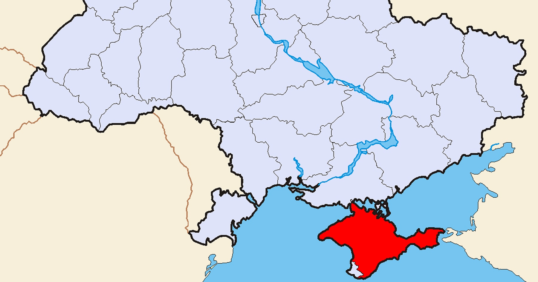 Mapa Ukrajiny a poloostrov Krym