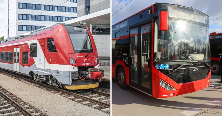 Vlak na stanici, autobus na zastávke