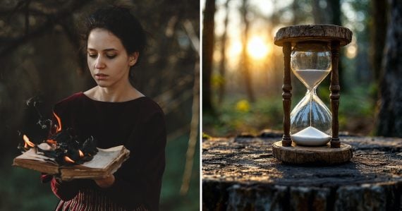 Žena s knihou v ruke a presýpacie hodiny