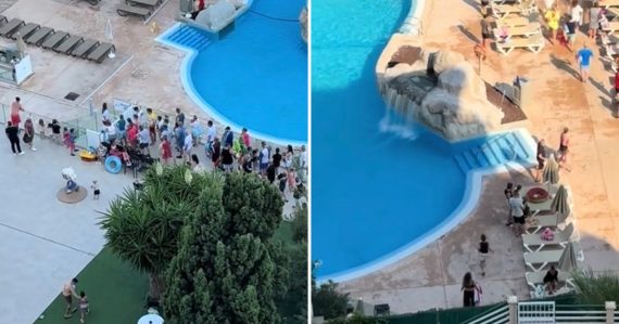 Záber z videa, kde sa dovolenkári bijú o ležadlá