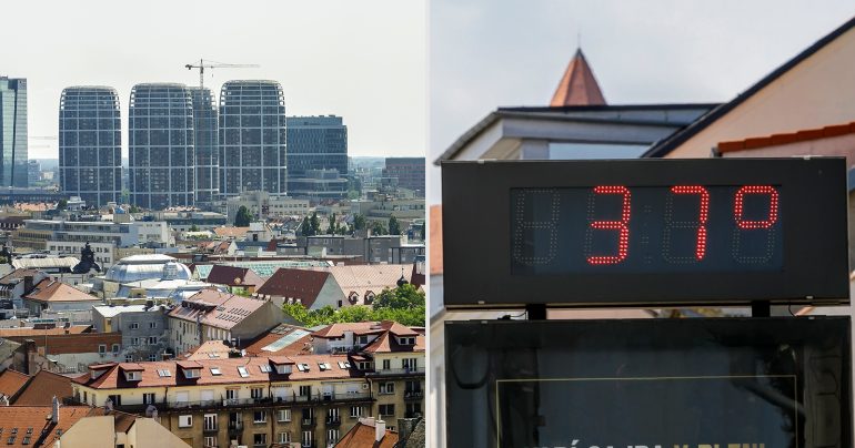 Pohľad na panurámu Bratislavy a teplomer