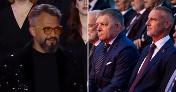 Marián Čekovský a Robert Fico počas osláv na Devíne