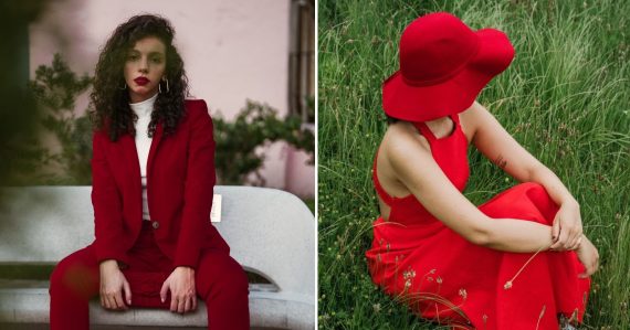 žena v červenej farbe oblečená