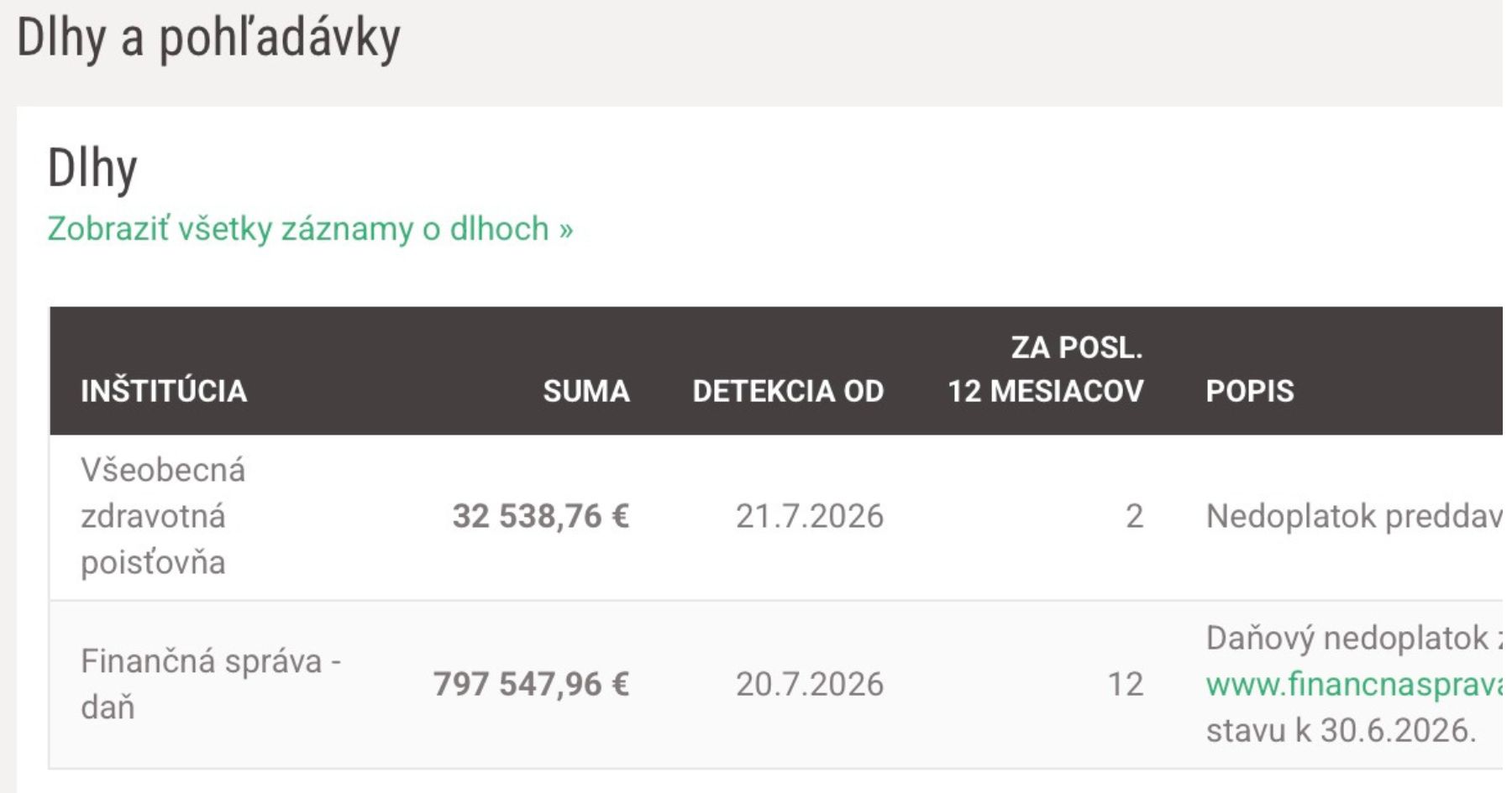 Dlhy spoločnosti na Finstate