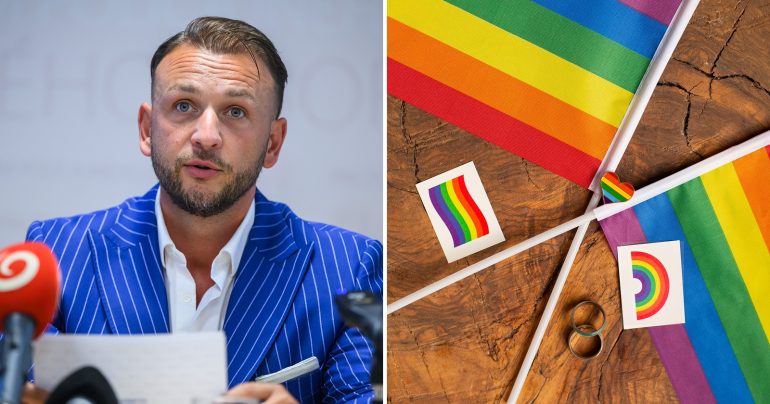 Minister vnútra SR Matúš Šutaj Eštok a vlajka LGBTI ľudí
