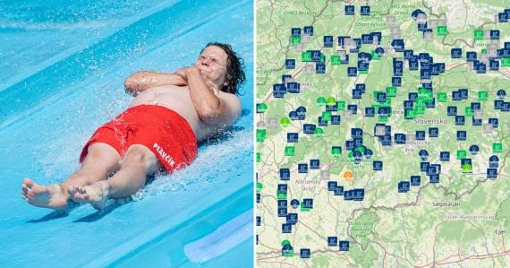 Kúpajúci sa muž a mapa kúpalísk