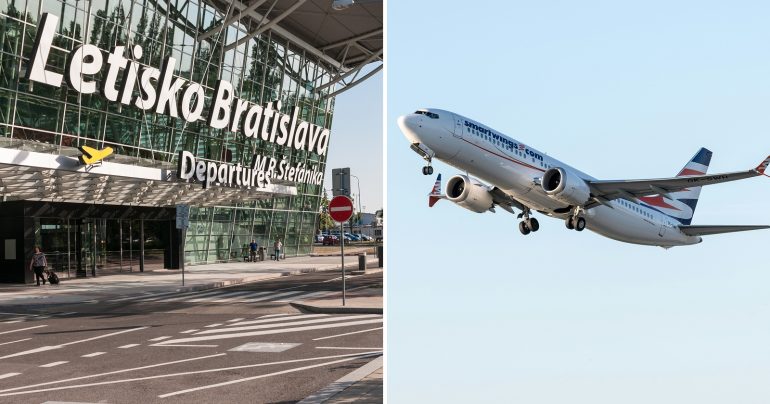 Záber na Bratislavské letisko a lietadlo spoločnosti Smartwings
