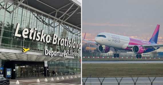 Záber na letisko v Bratislave a lietadlo Wizz Air