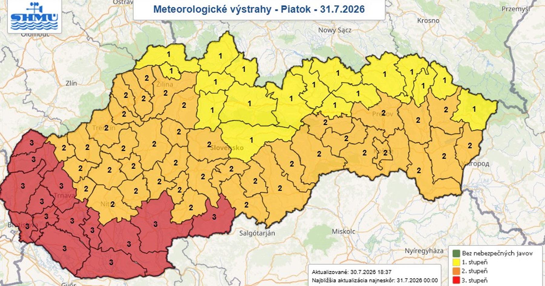 Mapa meteorologických výstrah