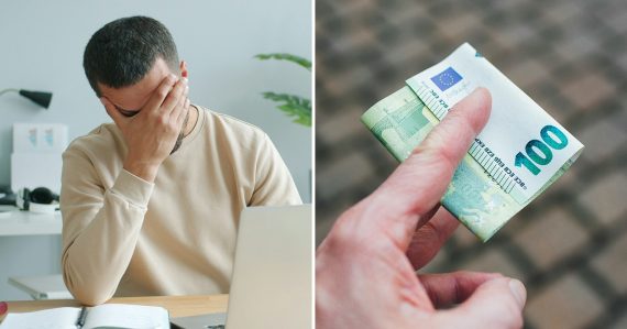 Záber na smutného muža a peniaze