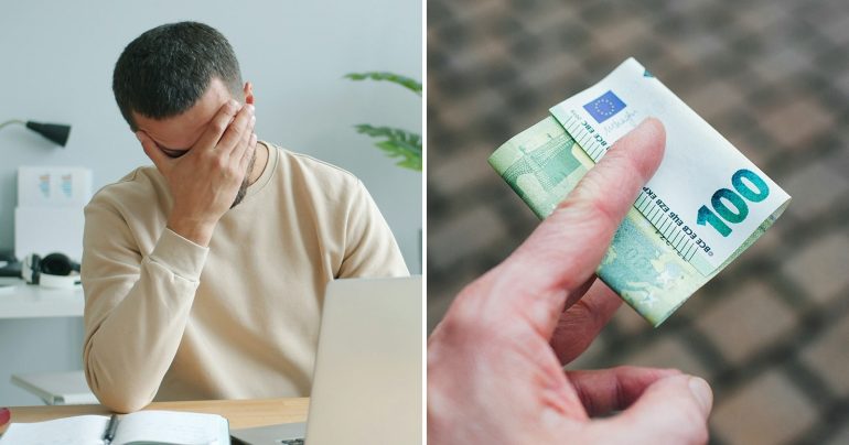 Záber na smutného muža a peniaze