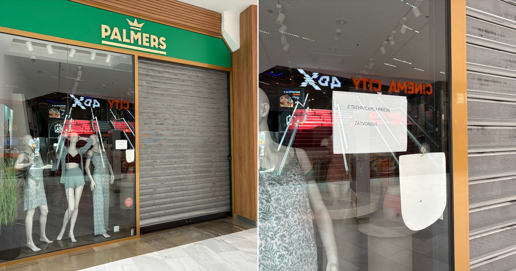 Zatvorená predajňa Palmers v Auparku