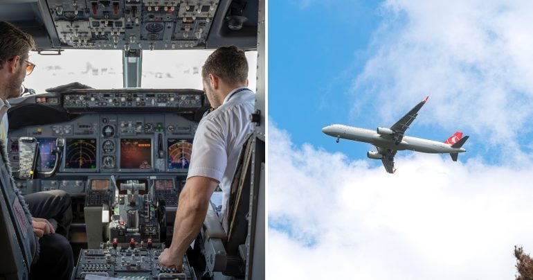 Pilot v lietadle a lietadlo vo vzduchu