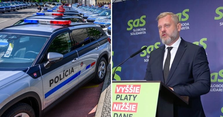 Poslanec Národnej rady SR za SaS Juraj Krúpa a policajné auto