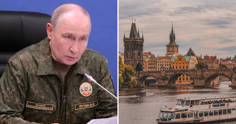 Ilustračný pohľad na Putina a Prahu