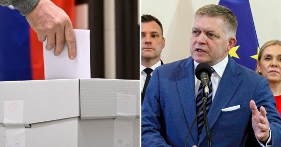 Záber na volebnú urnu a Roberta Fica