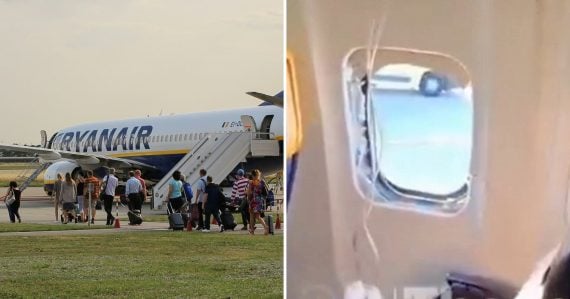 Lietadlo Ryanairu a pohľad zničené okno