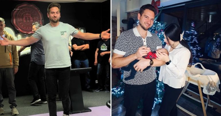 Samuel Tomeček so svojou partnerkou a synčekom Tristanom