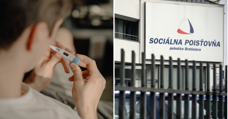Ilustračný záber na človeka s teplotou a budovu sociálnej poisťobne