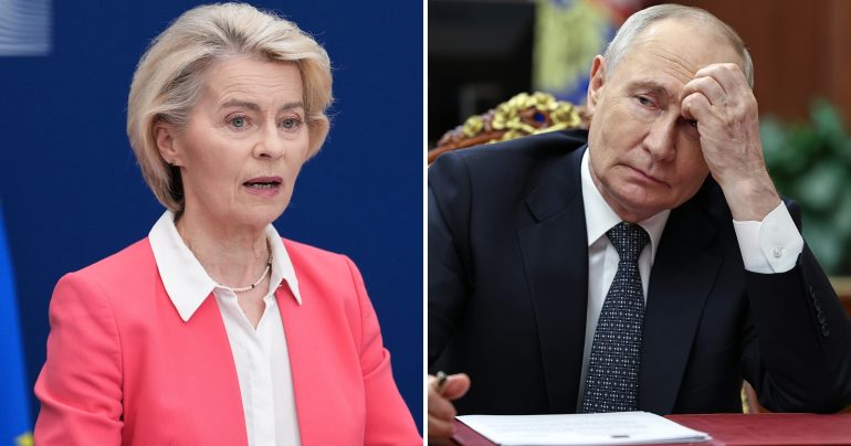 Pohľad na predsedníčku Európskej komisie Ursula von der Leyen a ruské prezidenta Putina