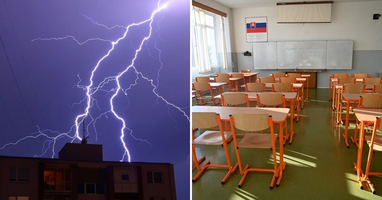 Záber na búrku a na prázdnu triedu
