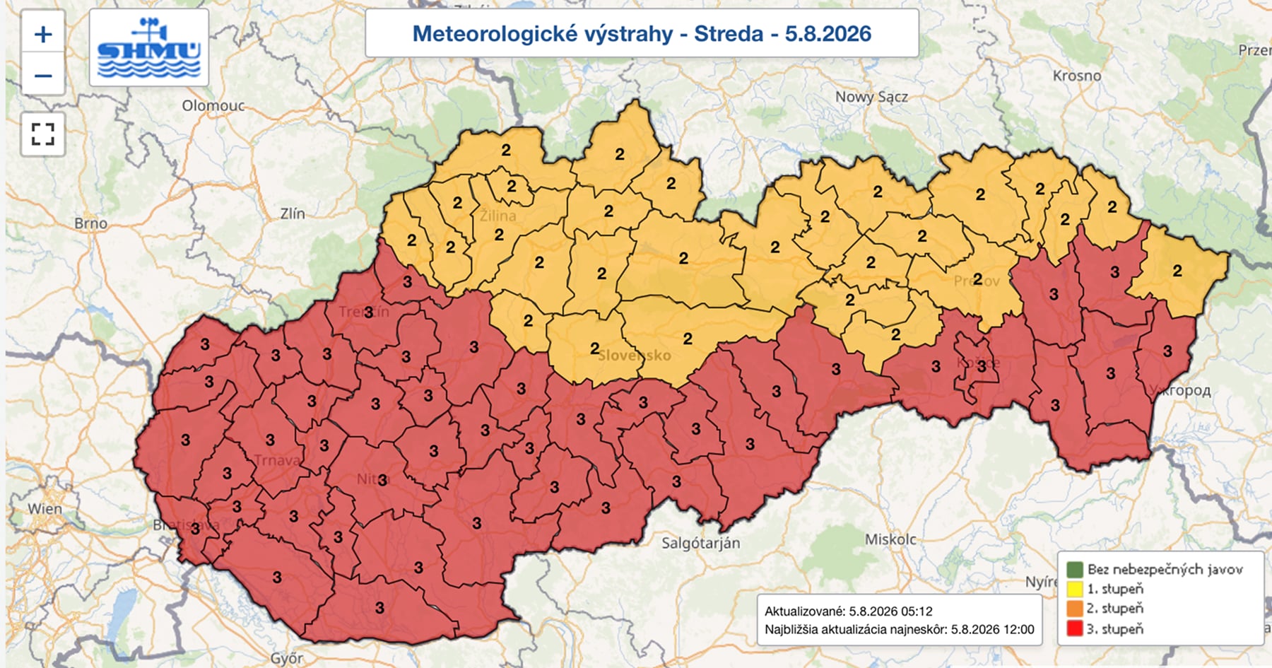 Mapa meteorologických výstrah