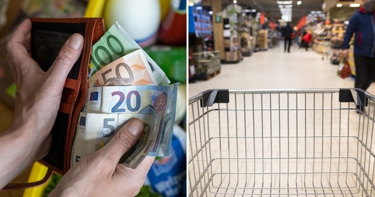 Pohľad na peňaženku a nakupovanie v obchode