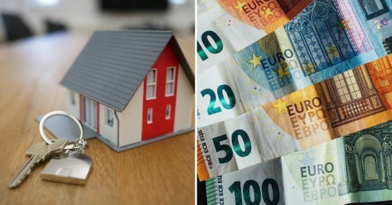 Maketa domu, kľúče a euro bankovky