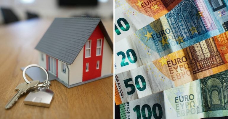 Maketa domu, kľúče a euro bankovky