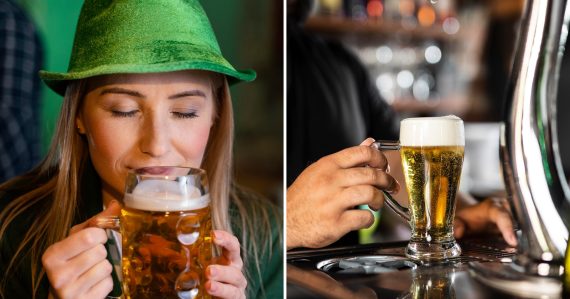 Žena pije pivo