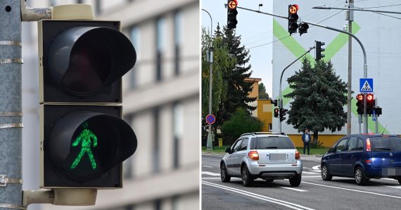 Záber na autá stojace na semafore