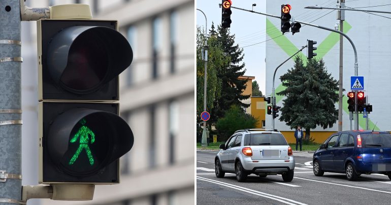 Záber na autá stojace na semafore