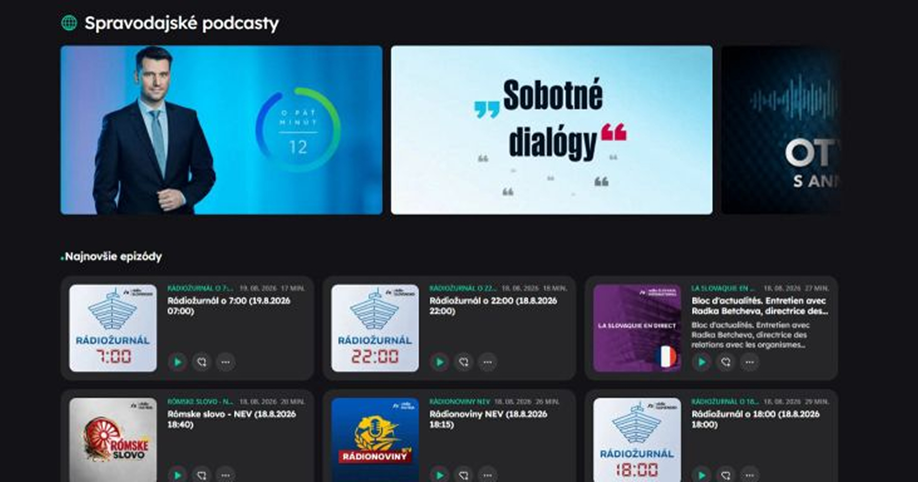 Pohľad na rozhranie novej audio platformy STVR