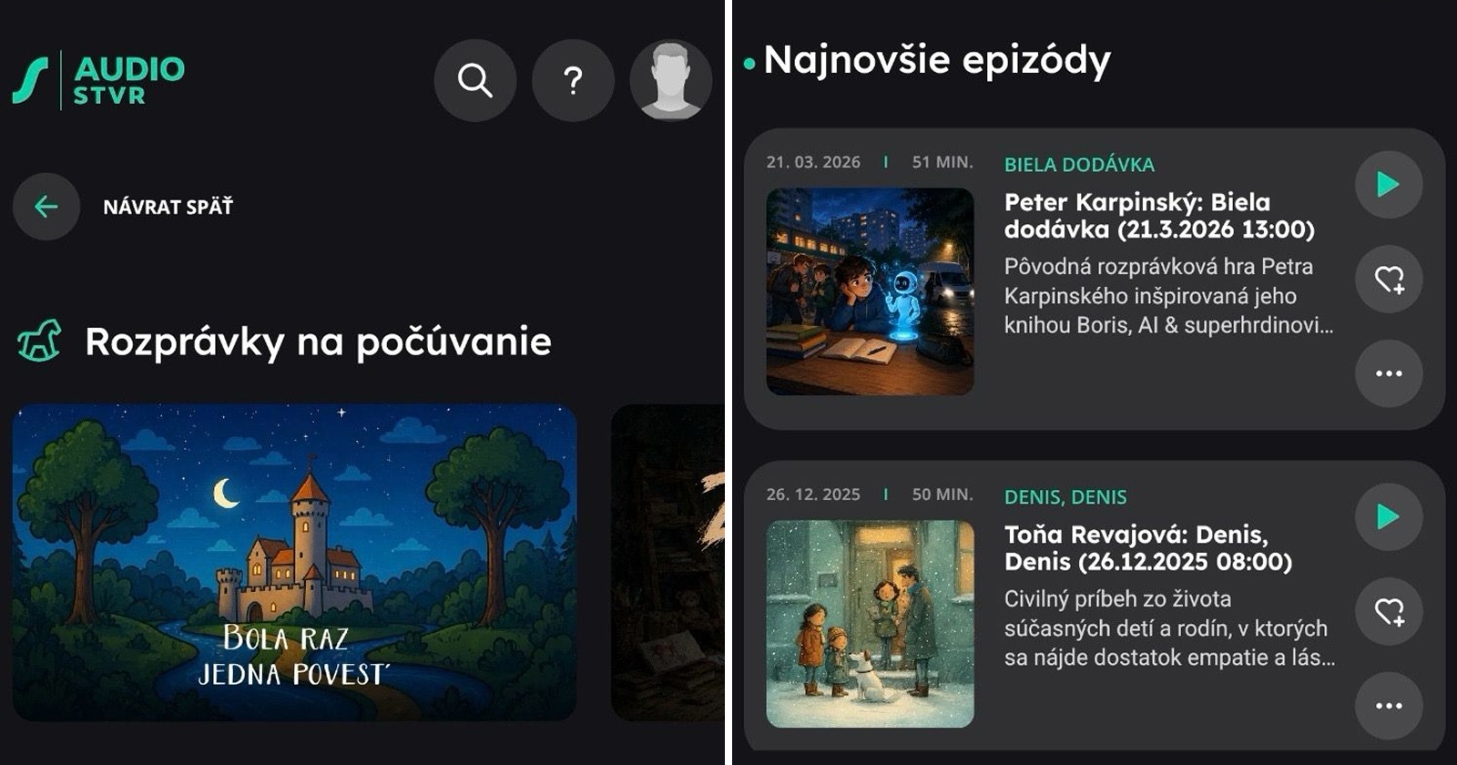 Pohľad na rozhranie novej audio platformy STVR