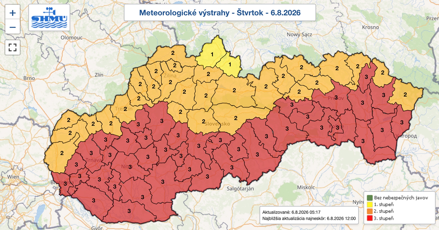 Mapa výstrah na Slovensku