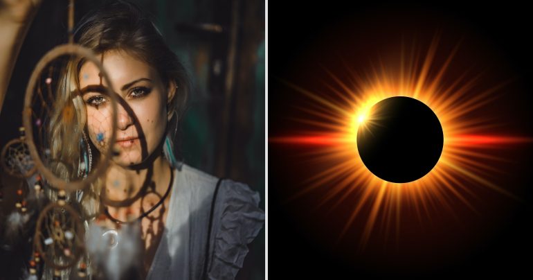 Žena s lapačom snov a zatmenie Slnka