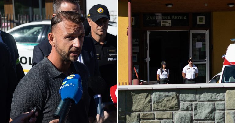 Minister Šutaj Eštok a pohľad na vchod do základnej školy